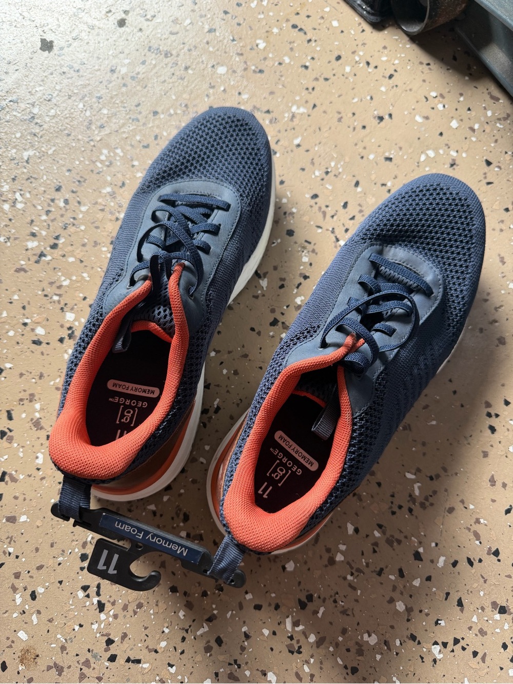 George Navy and Orange Knit Lace-Up Sneakers